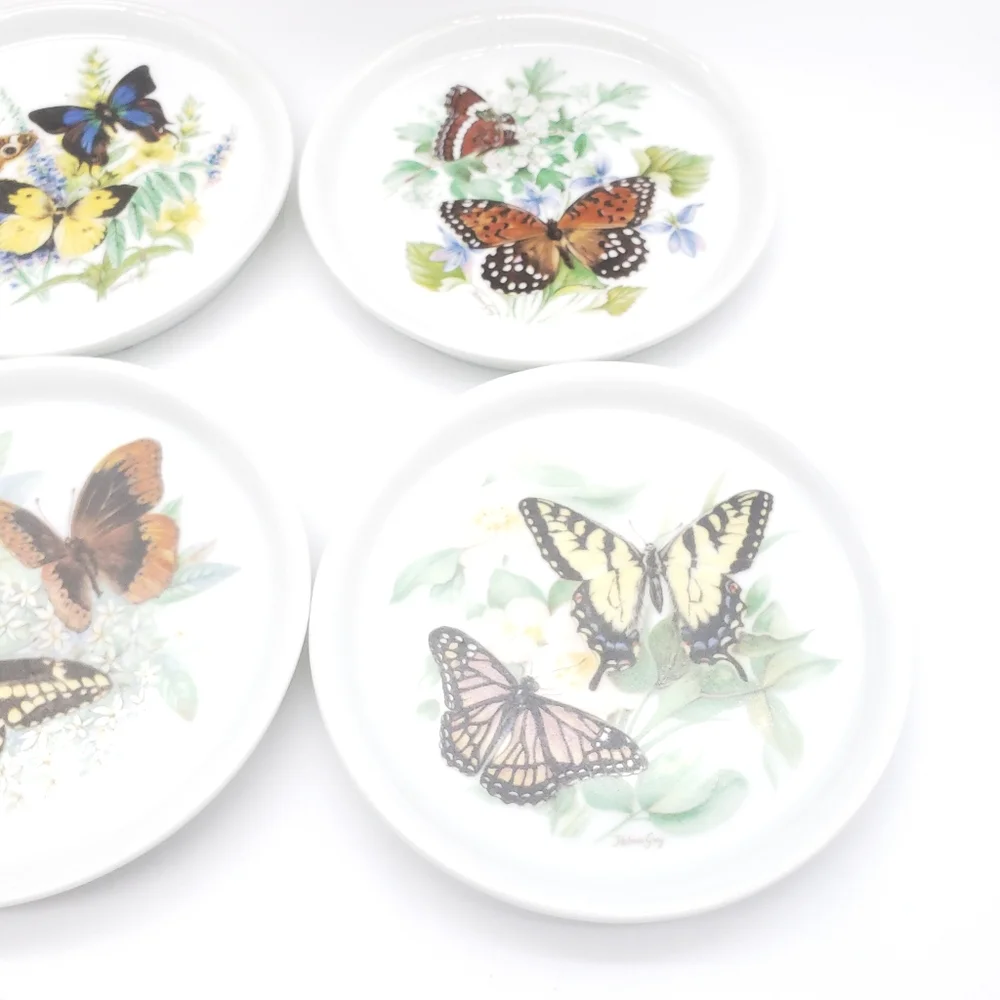 Vintage Homles Gray Ceramic Butterfly Coasters Signed Set of 6